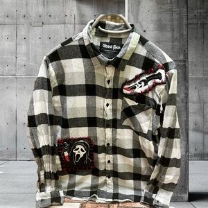 Ghost Face Black and White Checkered Men's Shirt size L